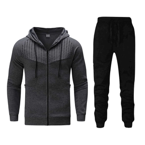Survêtement à capuche zippé pour homme, couleur unie, respirant, décontracté, manches longues, polyester et coton, pour l'automne, avec poches latérales - Product Image 2