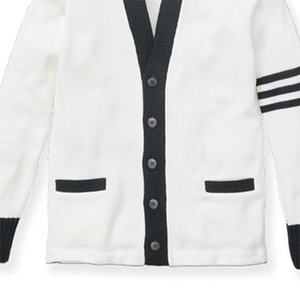 Women's Casual White Single-Breasted Long Sleeve V-Neck <b>Cardigan</b> Sweater Color Blocked Wool/Cashmere <b>Front</b> Button Detail Winter - Product Image 6