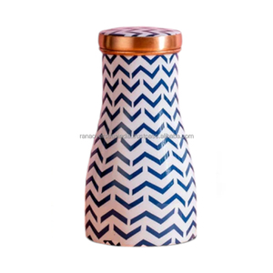 Handmade Eco Friendly 100 % Pure Copper <b>Water</b> <b>Jar</b> Zig Zag Enameled Print Bedside Carafe for Drinking <b>Water</b> at Low Price - Product Image 1