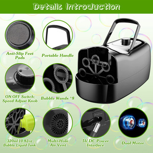 Soplador de burbujas automático portátil de 1 pieza con 2 velocidades 3000-4000 burbujas/minuto enchufable alimentado por batería 2 velocidades mango - Product Image 2