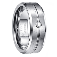 Bague en carbure de tungstène argenté brossé avec rainure et une seule pierre en zircone, alliance de 8 mm pour homme, bijoux classiques en gros