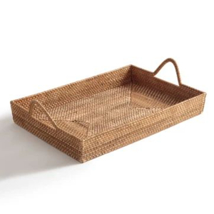 Handmade Round Rattan Serving <b>Tray</b> With Handles Eco-Friendly Woven Wicker <b>Basket</b> <b>Tray</b> For Coffee Table Fruit Bread Platter - Product Image 6