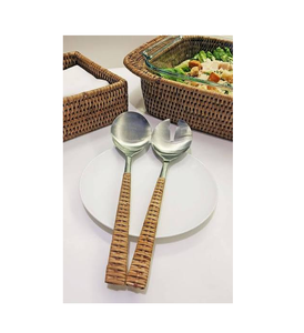 Cuillère en rotin et acier inoxydable avec manche en rotin, ustensiles de cuisine, 4 pièces, couteau à beurre/fourchette/cuillère en acier, cuillère en acier - Product Image 5