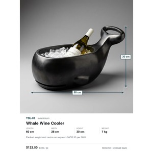 Enfriador de Vino de Aluminio Fundido en Arena - Cubitera Negra Oxidada con Diseño de Ballena para Champaña, Decoración del Hogar - Product Image 4