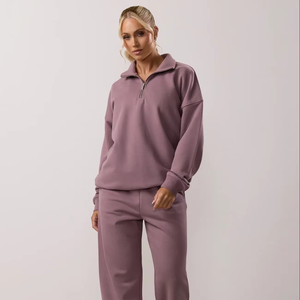 Ensemble de survêtement pour femme, tissu coton et polyester, veste zippée, pantalon de jogging, vêtements de sport pour la gym et l'entraînement, prix bas, OEM - Product Image 1