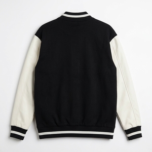 <b>Mens</b> Black and White Varsity <b>Jacket</b> with Letter Print Snap Button Closure <b>Casual</b> Autumn Coat - Product Image 4