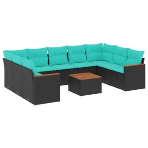 Juego de sofás de jardín de ratán sintético negro de 10 piezas con cojines, colección de muebles de patio - Product Image 2