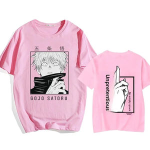 เสื้อยืดพิมพ์ลายอนิเมะญี่ปุ่นพังก์โกโจ ซาโตรุ ทรงหลวม คอวี แขนสั้น ผ้าฝ้ายฮาราจูกุ เสื้อแฟชั่นผู้หญิง - Product Image 2