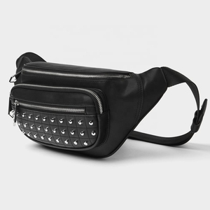 Riñonera Unisex Estilo Punk Negra de PU con Remaches, Cierre de Cremallera, Forma de Barril, para Uso Diario - Product Image 5