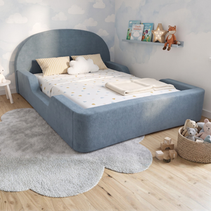 Lit de sol en mousse pour tout-petits, bleu, moderne, confortable, écologique, recouvert de velours, compressé sous vide pour la chambre à coucher - Product Image 4