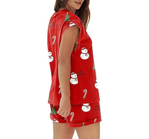 2 Piece Women's Lightweight Matching for Sets 100% Cotton Breathable Cap Sleeve Top and Elastic Waist Shorts - Product Image 2