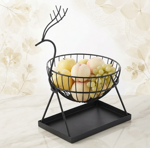 Cesta de Almacenamiento de Frutas de Alambre Metálico con Forma de Animal, Recubierta de Negro, para Decoración del Hogar y la Cocina - Product Image 1