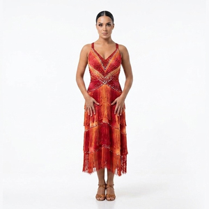 Robe de soirée formelle pour femmes, style vintage, avec paillettes et franges, col en V, sans manches, longueur midi, pour les soirées et les cocktails - Product Image 1