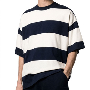 Camiseta de algodón 100% personalizada de alto gramaje para hombre, al por mayor, con hombros caídos, a rayas, oversize, lisa, estilo streetwear - Product Image 1