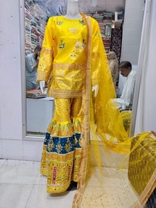 2022ตาข่ายผ้าไหมปากีสถานปักมุก gharara แบบดั้งเดิมชาติพันธุ์ salwar kameez บล็อกพิมพ์ลายสำหรับปาร์ตี้ - Product Image 4