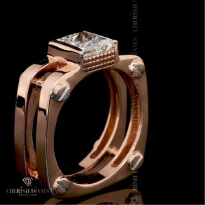 Bague en diamant de luxe pour homme, coupe princesse, 3,04 carats, or rose 14 carats, diamant créé en laboratoire, certifié IGI, bijoux fins - Product Image 2