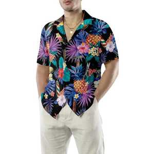 Chemise Hawaïenne Homme Manches Courtes Imprimé Feuilles Tropicales Noir Vert Tenue Hiver Vacances Respirante Écologique Anti-Boulochage - Product Image 1