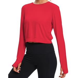 Haut de yoga de haute qualité pour femmes, coupe ajustée, manches longues, col rond, haut de yoga pour pilates, fitness, entraînement, vêtements de sport - Product Image 6