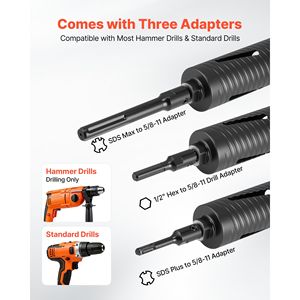 Punta diamantata per carotaggio a secco da 2 1/2 pollici di diametro, profondità di foratura 9 1/2 pollici, punte interne da 5/8-11 per muratura e cemento - Product Image 3