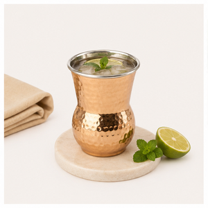 Handmade Hammered <b>Copper</b> Matka Glass with Stainless Steel Double Layered Ayurvedic Drinkware for Home Hotel & Restaurant - Product Image 2