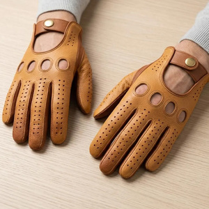 Gants de conduite unisexes en cuir véritable perforé, confortables, coupe-vent, à doigts entiers, à enfiler, pour l'été - Product Image 5