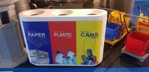 Contenedor de Reciclaje Ovalado de Plástico con Tres Compartimentos para Papel, Plástico y Residuos Generales, Uso en Interiores, Gestión de Residuos - Product Image 4