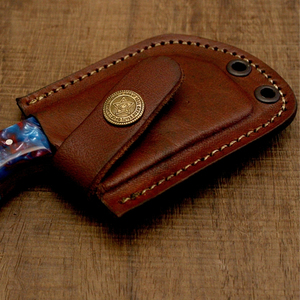 Cuchillo de Cocina de Acero con Patrón Damasco, Hoja Ancha y Mango Azul Decorativo, Herramienta de Corte Coleccionable - Product Image 3