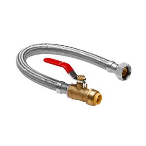 Valvola a sfera 3/4'' FIP x 1/2'' PTC in acciaio inossidabile con connettore a innesto rapido, kit connettore flessibile per scaldabagno per tubi idraulici - Product Image 1