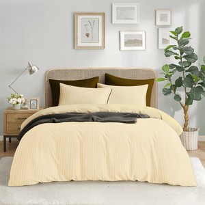 Juego de Ropa de Cama de Lujo Tamaño Queen, Tejido de Poliéster de 400 Hilos, Blanco Liso con Rayas, Suave y Duradero, Incluye Sábana Plana y Ajustable - Product Image 3