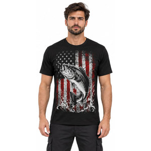 T-shirt de pêche noir pour homme, imprimé drapeau américain et basse, séchage rapide, polyester, vêtements d'extérieur - Product Image 4
