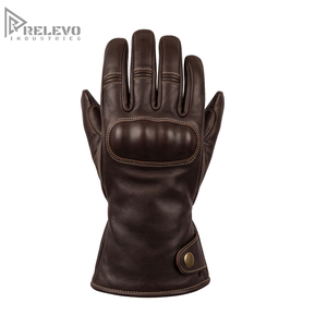 Custom Vintage Dark Brown Leather Motorcycle Gauntlet Gloves Contrast Stitching Knuckle Biker Gloves Extended Cuff Snap Wrist - Product Image 1