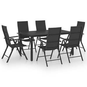 Set da pranzo Patio nero da 7 pezzi per uso giardino - Product Image 2