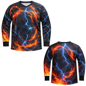 Camiseta de Paintball Personalizada, Azul Relámpago, Naranja Fuego, Sublimación Vibrante, Ropa Deportiva Transpirable de Malla, Manga Larga - Product Image 1