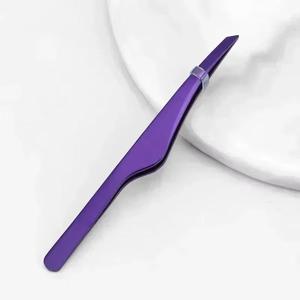 แหนบดึงขนตาสแตนเลสแบบแม่นยำ ปลายเรียบ สีม่วง - Product Image 5