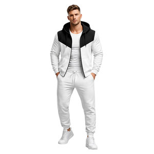 Ensemble de survêtement personnalisé pour homme, blanc et noir contrasté, coupe ajustée, veste zippée, pantalon de jogging, vêtements de sport décontractés, ensemble de fitness pour la salle de sport - Product Image 4
