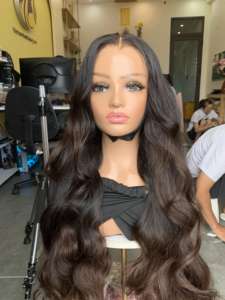 Vente en gros de cheveux humains vietnamiens 100% Super Double Drawn Extension de cheveux humains à texture ondulée naturelle vierge perruque Lace Front - Product Image 2