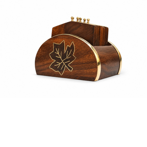 Luxury Indian Rosewood Coaster Set with Brass Inlay Lightweight Handmade Eco-Friendly Office <b>Desk</b> Decor Gift - Product Image 1