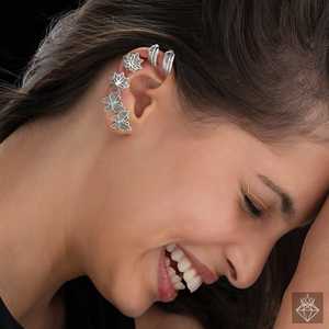 COMBO de plata alemana Tres pares de pendientes de tuerca de moda Hoja Flor Mariposa Diseño PRAO - Product Image 2