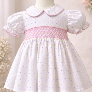 Vestido de niña con mangas abullonadas y bordado a mano |   Vestido Clásico de Algodón con Bordado para Niñas Pequeñas |   Ropa de Bebé Personalizada de Boutique OEM - Product Image 1