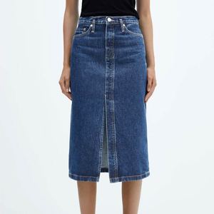 Jupe en jean délavé bleu pour femme, style Y2K, avec poches, taille haute, boutonnée, décontractée, prête à être expédiée - Product Image 1