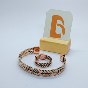 Vintage Fashion Trendy Twisted Copper Magnetic <b>Bangle</b> <b>Bracelet</b> Set Antique Plated Braided Cuff Jewelry for Gift - Product Image 1