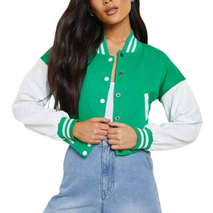 Chaqueta Varsity Verde y Blanca, Corte Regular, Estilo Preppy, Cierre de Botones, Exterior de Poliéster y Algodón, Unisex, para Primavera - Product Image 1