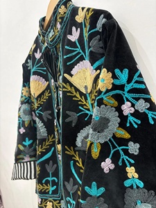 Nitin Exports Bohemian Suzani Velvet <b>Jacket</b> Stand Floral Embroidered Regular Length <b>Reversible</b> Cotton Winter Warm Thick Women - Product Image 2