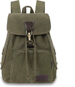 Canvas Vintage Tactical Lightweight <b>Backpack</b> Olive Green Soft Shell Unisex Daily Use Arcuate Shoulder Strap <b>Drawstring</b> Closure - Product Image 3