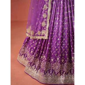 Sophistic Purple <b>Sequins</b> Georgette Plus Size Lehenga Choli for Marriage - Product Image 1