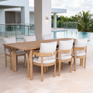 Juegos de comedor para exterior/interior, muebles de aluminio/madera, mesa y sillas para 2/4/6/8 personas, para hotel, resort, villa, jardín. - Product Image 4