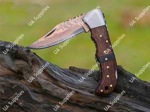 Cuchillo Plegable de Acero Damasco y Cobre para Camping, Uso Diario y Utilidades, con Funda, Venta al Por Mayor Directa de Fábrica, OEM/ODM Personalizable - Product Image 4