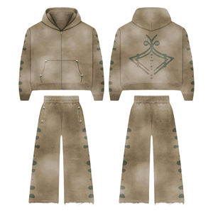 Conjunto de Sudadera y Pantalones Deportivos Vintage Desgastados con Efecto Descolorido por el Sol para Hombre, Conjunto de Dos Piezas con Bordado Personalizado, Trajes Deportivos Casuales - Product Image 5