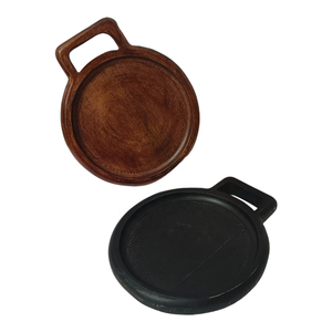 Single Handle Wholesale OEM ODM Bulk Supply Hand-Crafted Mango Wood Round Serving Tray Black Brown Holiday Christmas Centerpiece - Product Image 1