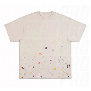 OEM ODM Washed Distressed Men's T <b>Shirt</b> Organic Cotton White Black All Over <b>Paint</b> Print Short Sleeve Vintage Streetwear Casual - Product Image 4